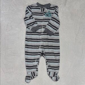 Calvin Klein Striped Gray and Blue fleeceOne Piece footie / sleeper